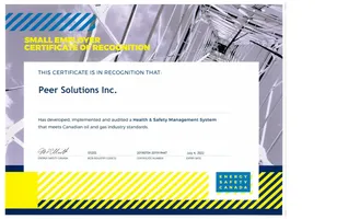 Peer Solutions Small Employer Certificate of Recognition